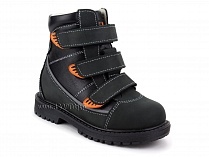 152-121 Бос(Bos), ботинки детские утепленные ортопедические профилактические, байка, кожа, черный, оранжевый в Омске