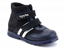 121-2,12,9 Тотто (Totto), ботинки детские утепленные ортопедические профилактические, кожа, нубук, синий, белый. в Омске