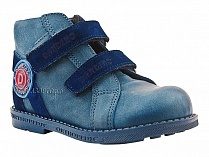 2084-01 УЦ Дандино (Dandino), ботинки демисезонные утепленные, байка, кожа, тёмно-синий, голубой в Омске