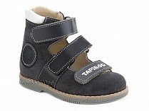 25007-02-10 Тапибу (Tapiboo), туфли детские ортопедические с высоким берцем, замша, кожа, скат, серый, черный в Омске