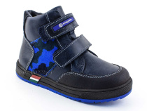 35124Б ШагоВита (Shagovita), ботинки детские демисезонные ортопедические профилактические, кожа, байка, черный, синий в Омске