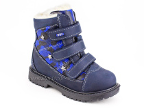 155-73 (26-30) Бос (Bos), ботинки детские зимние профилактические , натуральный шерсть,  кожа, нубук, синий, милитари в Омске