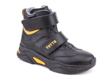 3542-131,15 Тотто (Totto), ботинки детские утепленные ортопедические профилактические, кожа, байка, черный, оранжевый в Омске