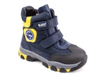 056-600-194-0049 (26-30) Джойшуз (Djoyshoes) ботинки детские зимние мембранные ортопедические профилактические, натуральный мех, мембрана, кожа, темно-синий, черный, желтый в Омске