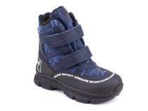 2633-11МК (26-30) Миниколор (Minicolor), ботинки зимние детские ортопедические профилактические, мембрана, кожа, натуральный мех, синий, черный, милитари в Омске