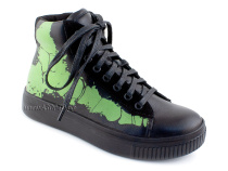 55317Б ШагоВита (Shagovita), ботинки детские  профилактические, кожа, байка, черный, зеленый в Омске