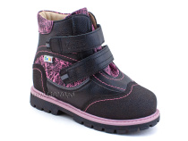 543-8 (26-30) Твики (Twiki) ботинки детские зимние ортопедические профилактические, кожа, натуральный мех, черно-розовый в Омске