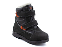 151-13   Бос(Bos), ботинки детские зимние профилактические, натуральная шерсть, кожа, нубук, черный, оранжевый в Омске