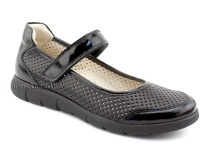 0026-178-043 (37-40) Джойшуз (Djoyshoes), туфли подростковые ортопедические профилактические, кожа перфорированная, черный  в Омске