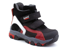 026-111-214-422-01-143 (26-30) Джойшуз (Djoyshoes) ботинки детские ортопедические профилактические утеплённые, замша, велюр, кожа, черный, красный, белый в Омске
